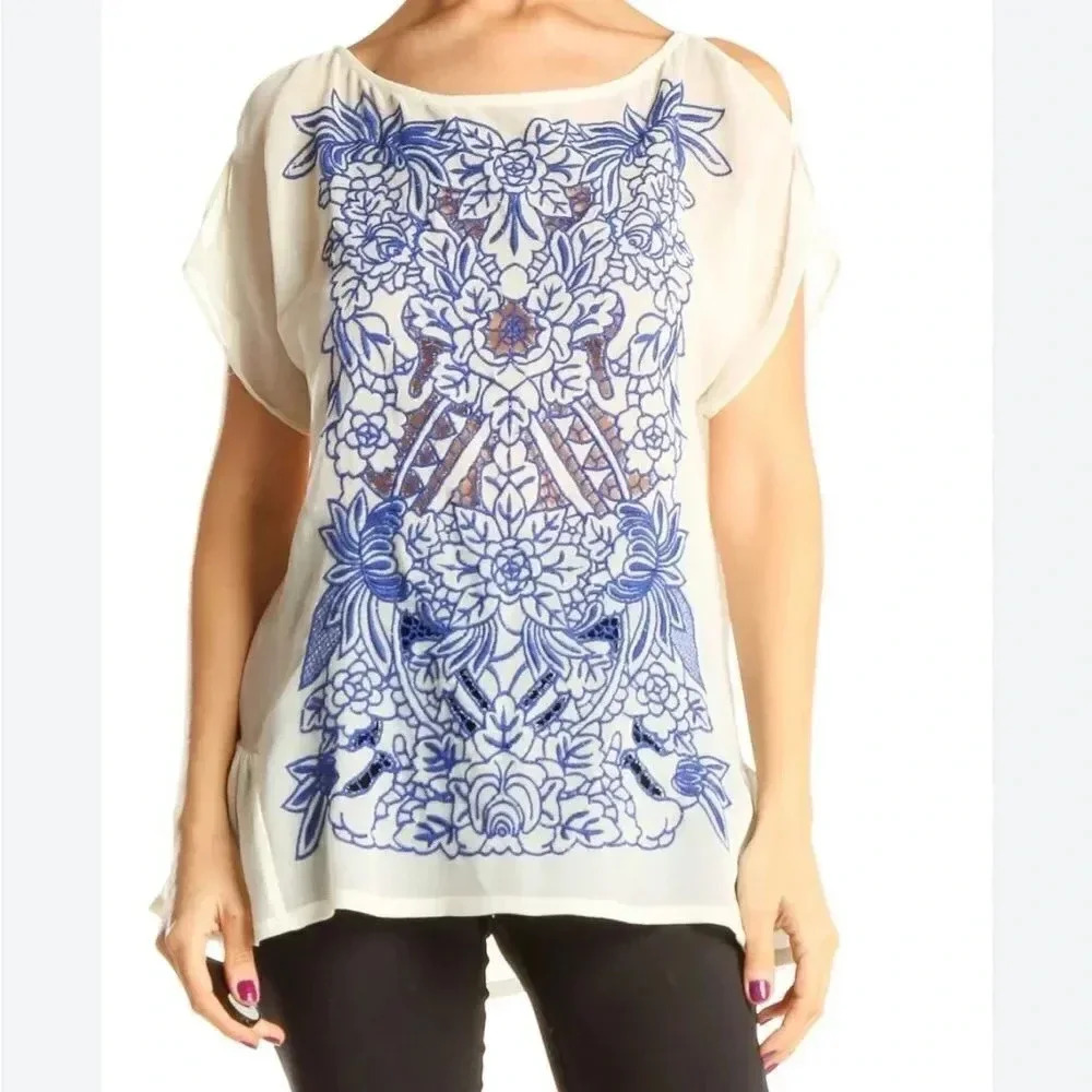 Baraschi XS embroidered sheer flowy top Anthropologie